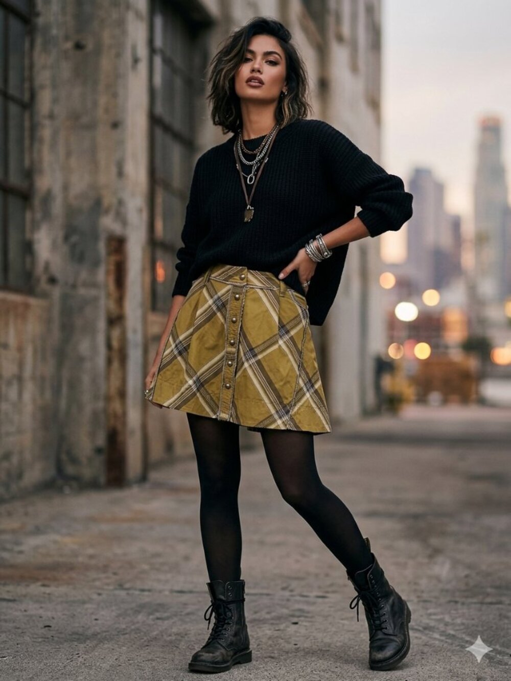 Anthropologie FEI Olive Green Plaid 100% Cotton Twee Preppy Skirt